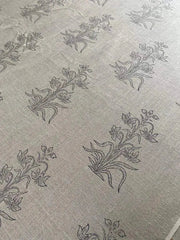 Handloom Linen Fabric - Flower Outline block print fabric - best for Upholstery , cushion cover , sofa/chair cover , and other crafts - Rohiyaan